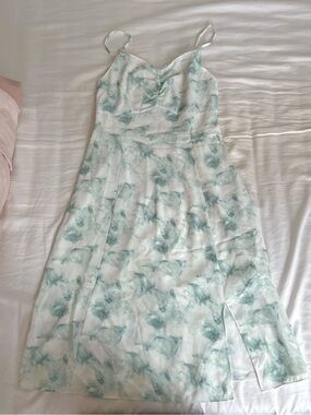 Sleeveless White Dress with Mint Floral Print